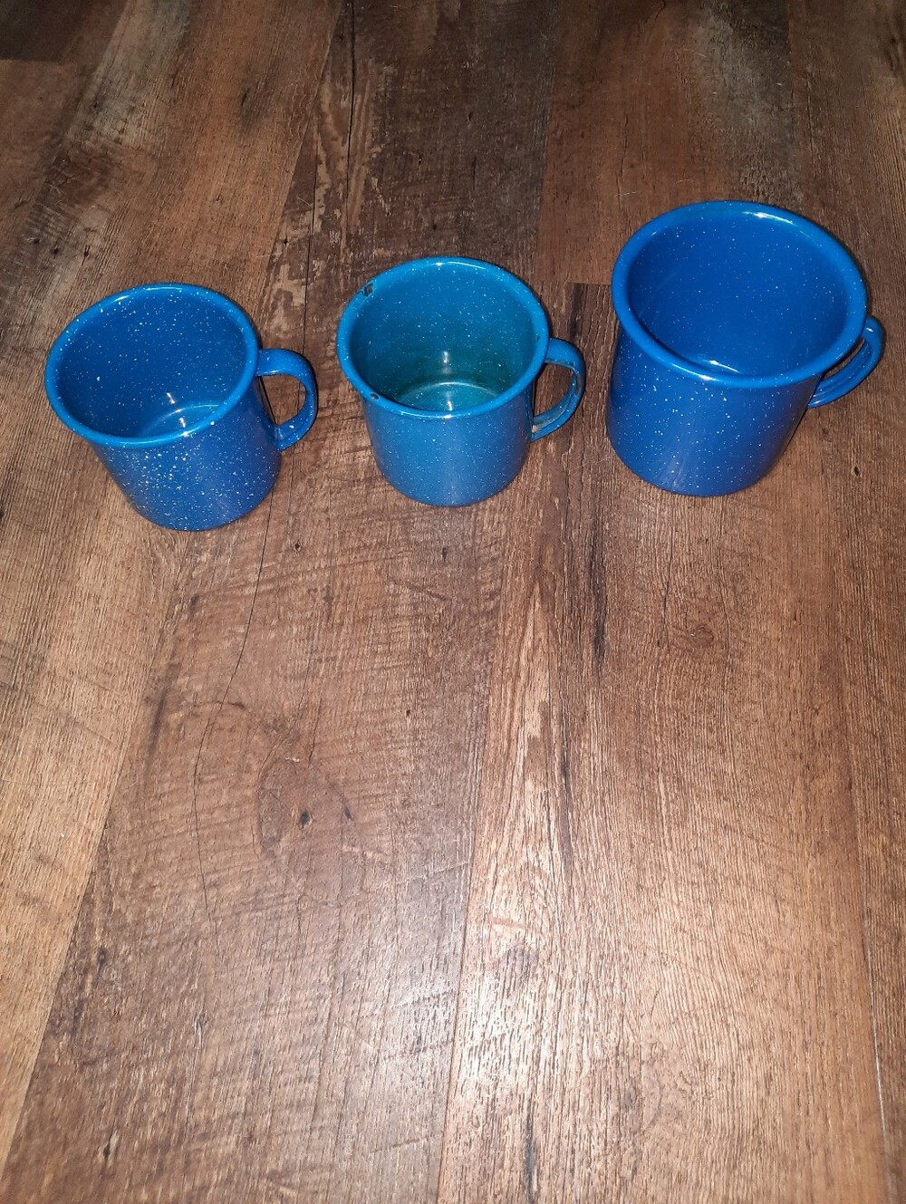 Vintage Blue Enamel Camping Mugs - Set of 3